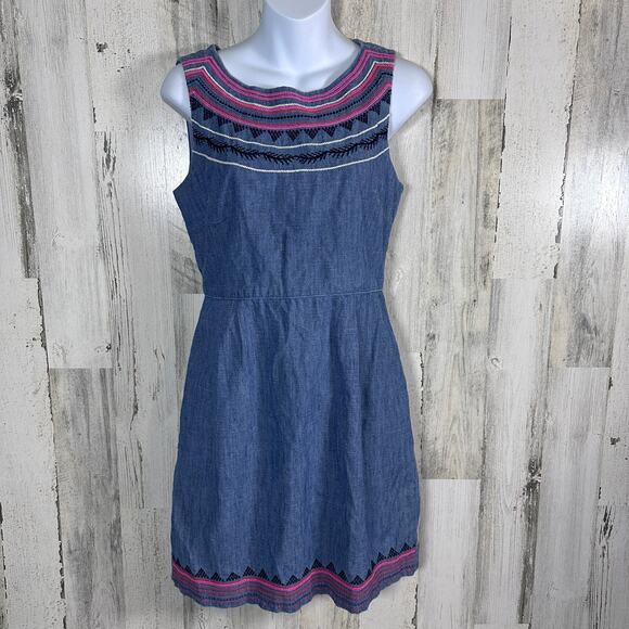 J.Crew Dresses & Skirts - J.Crew Chambray Sleeveless Shift Dress 4 – Embroidered Neckline & Hem Classic